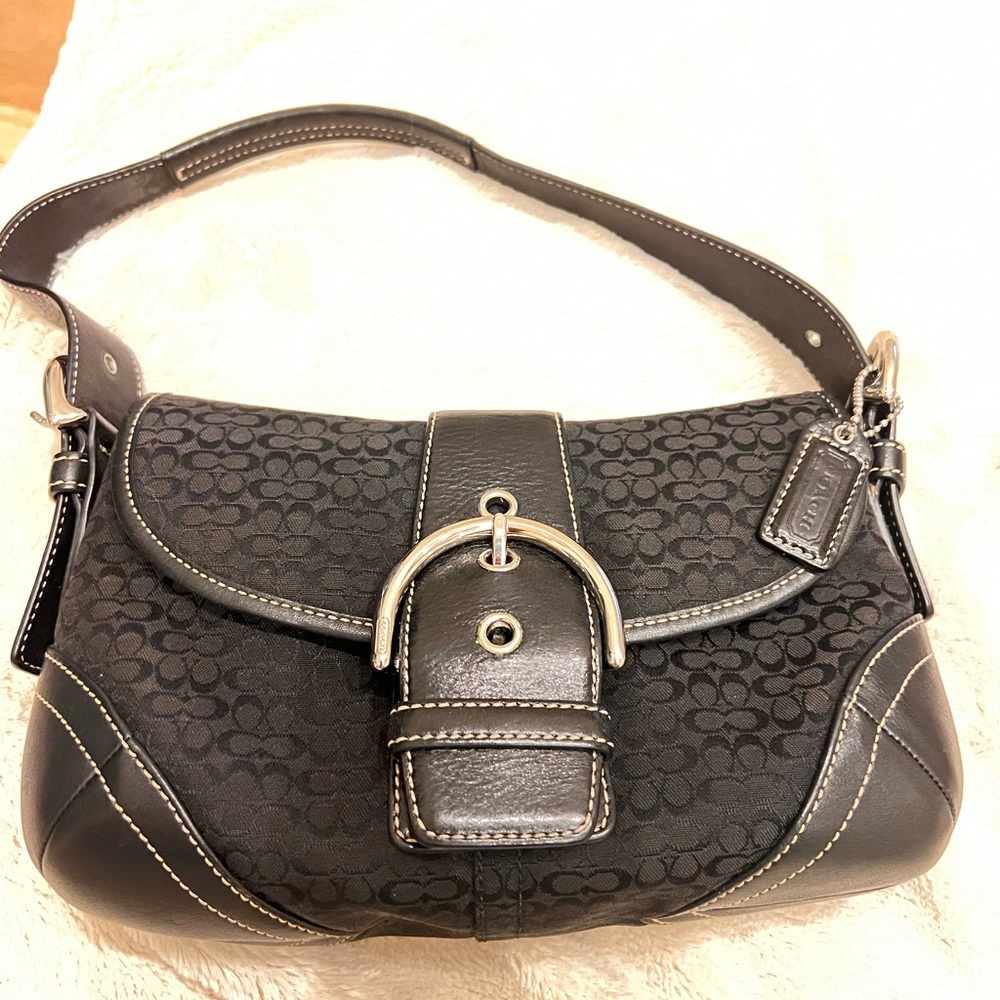 Coach SoHo Signature Jacquard & Leather Black Shoulder Bag- Excellent Condition